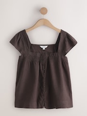 Two Pack Multi Stripe/Chocolate Brown Flutter Sleeve Button Front Top - Image 6 of 9