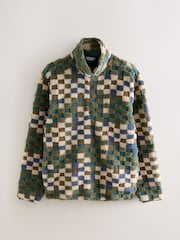 Blue/Tan Checkerboard Zip Neck Zip Neck Printed Fleece - Image 1 of 3