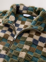 Blue/Tan Checkerboard Zip Neck Zip Neck Printed Fleece - Image 2 of 3
