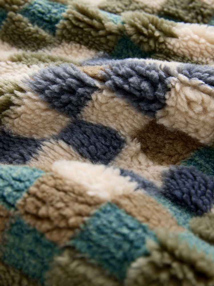 Blue/Tan Checkerboard Zip Neck Zip Neck Printed Fleece - Image 3 of 3 Blue/Tan Checkerboard Zip Neck Zip Neck Printed Fleece - Image 3 of 3