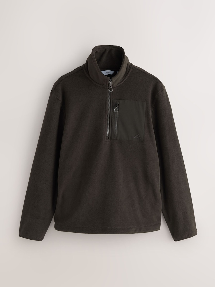 Chocolate Brown Zip Neck Utility Style Polar Fleece - Image 1 of 3