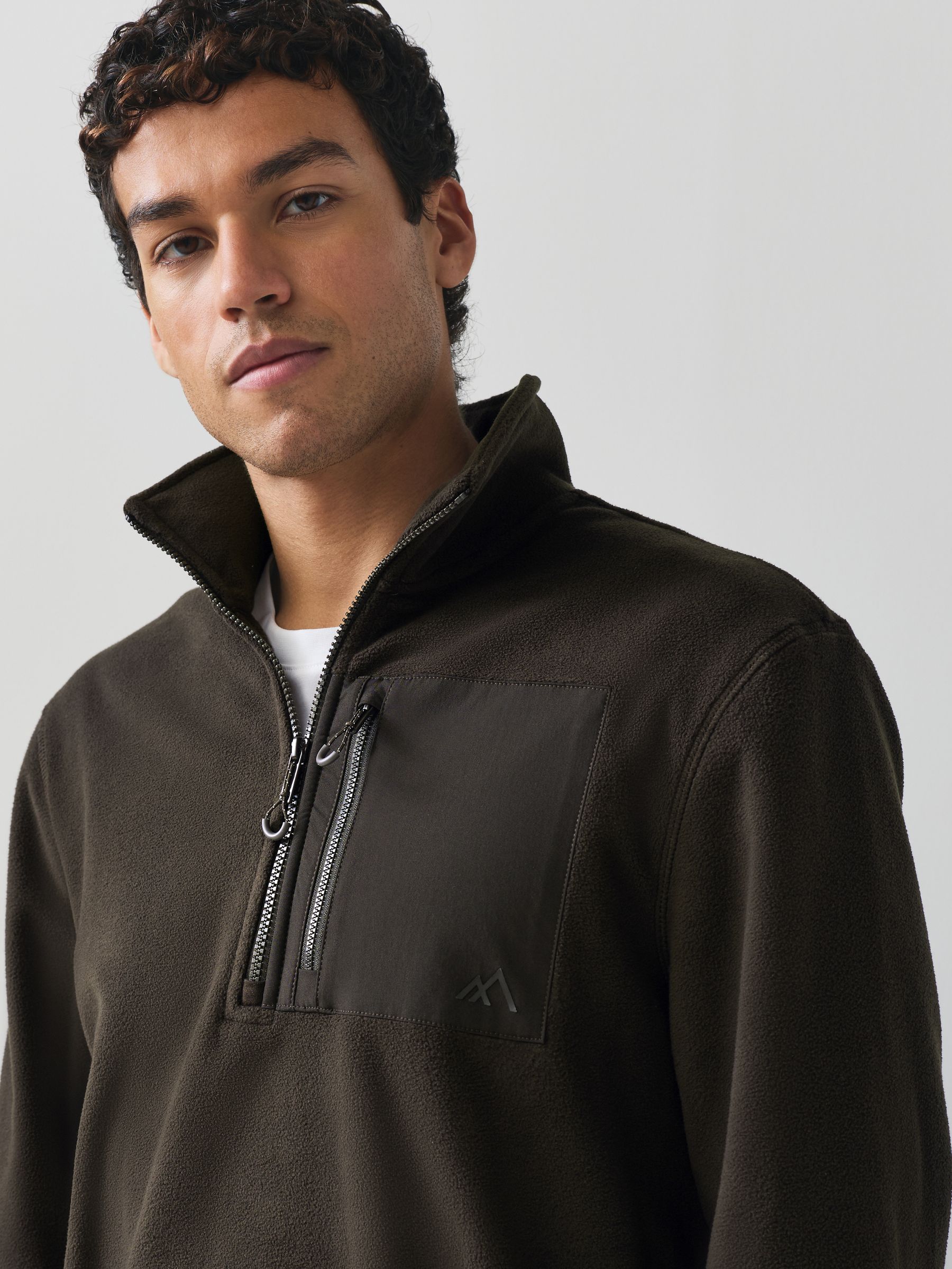 Buy Chocolate Brown Zip Neck Utility Style Polar Fleece from Next