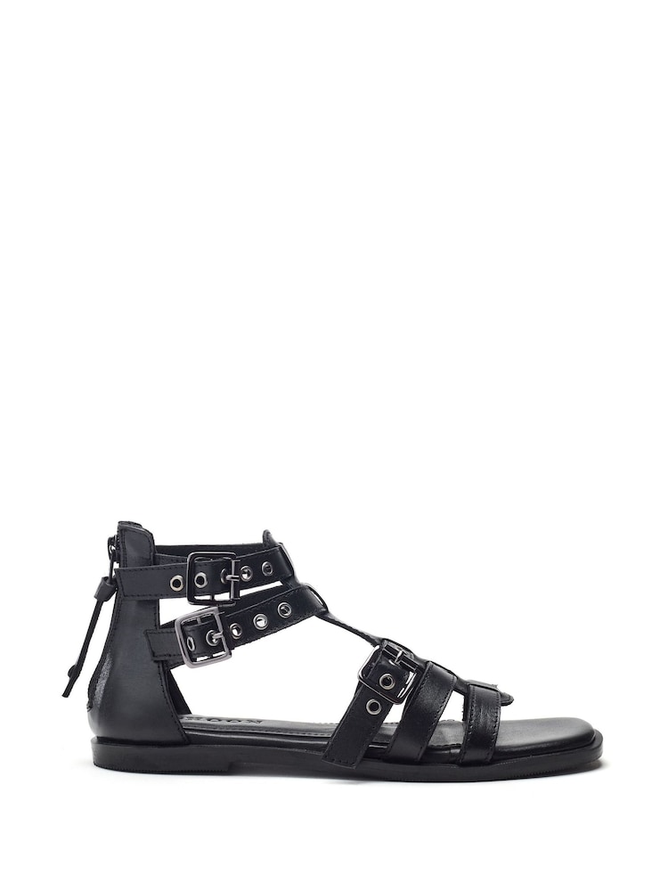 Moda in Pelle Sh Shelly Flat Gladiator Black Sandals - Imagen 1 de 4