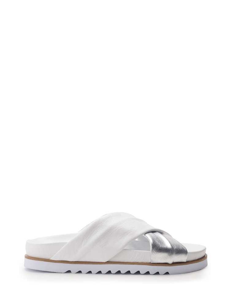 Moda in Pelle Jessa Tubular Crossover Comfort Footbed White Sandals - Image 1 of 4