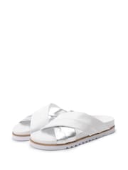 Moda in Pelle Jessa Tubular Crossover Comfort Footbed White Sandals - Image 2 of 4