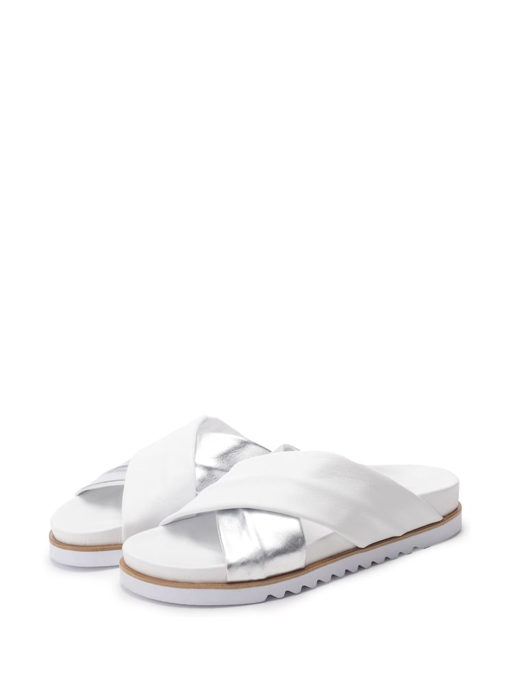 Moda in Pelle Jessa Tubular Crossover Comfort Footbed White Sandals - Image 2 of 4