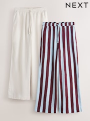 Neutral/Stripe Wide Leg Trousers with Linen 2 Pack - Image 10 of 10