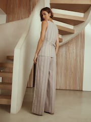 Blue/Beige Stripe N. Premium Linen Blend Wide Leg Trousers - Image 4 of 8