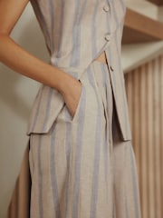Blue/Beige Stripe N. Premium Linen Blend Wide Leg Trousers - Image 5 of 8
