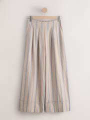 Blue/Beige Stripe N. Premium Linen Blend Wide Leg Trousers - Image 6 of 8