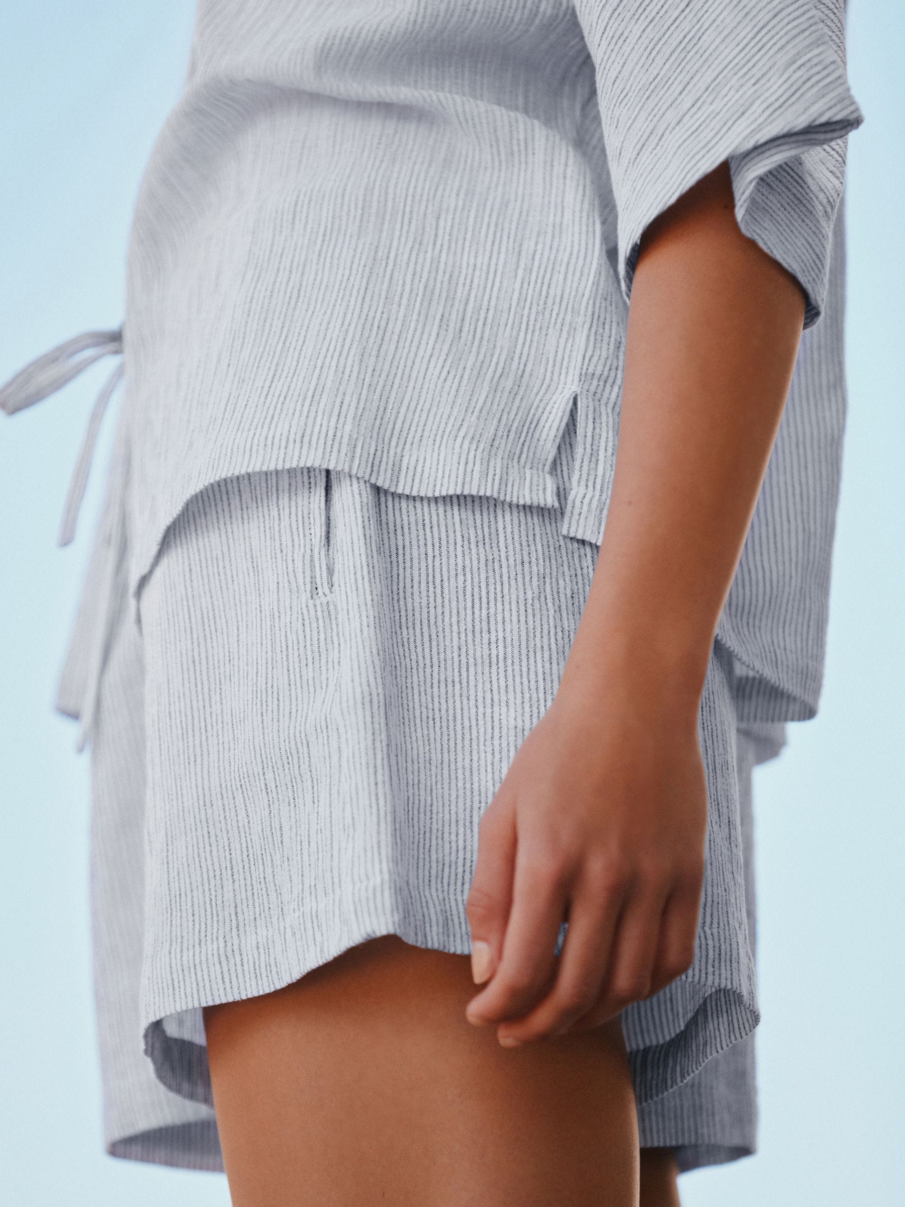 Buy White/Grey Stripe Textured Shorts with Linen from Next USA