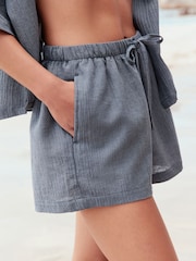 Slate Grey Textured Shorts with Linen - Image 5 of 8