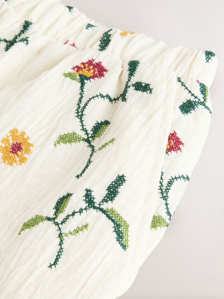 Ecru Cross Stitch Floral Mini Shorts - Image 8 of 8