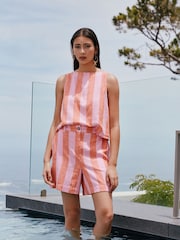Pink/Orange Stripe Linen Blend Shorts - Image 1 of 7
