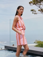 Pink/Orange Stripe Linen Blend Shorts - Image 2 of 7