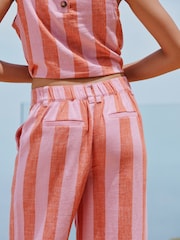 Pink/Orange Stripe Smart Front Linen Blend Wide Leg Trousers - Image 5 of 8