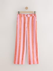 Pink/Orange Stripe Smart Front Linen Blend Wide Leg Trousers - Image 6 of 8