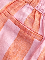 Pink/Orange Stripe Smart Front Linen Blend Wide Leg Trousers - Image 8 of 8
