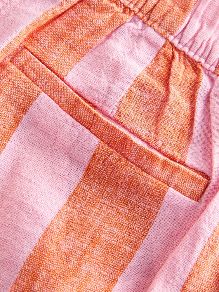 Pink/Orange Stripe Smart Front Linen Blend Wide Leg Trousers - Image 8 of 8 Pink/Orange Stripe Smart Front Linen Blend Wide Leg Trousers - Image 8 of 8