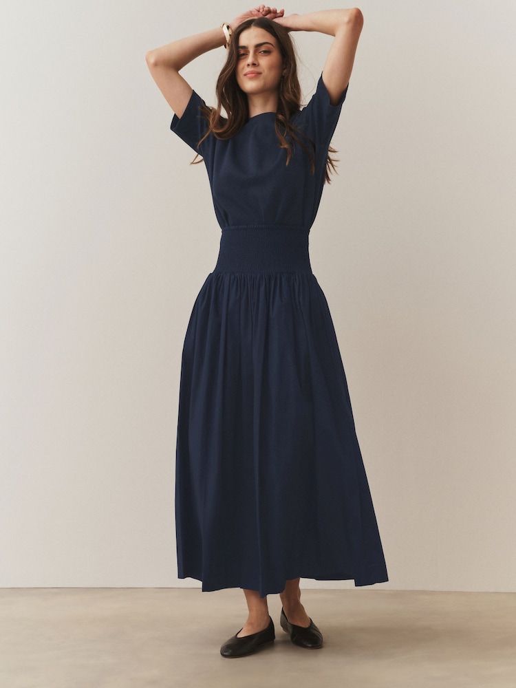 Navy Shirred Maxi Skirt - Image 1 of 9 Navy Shirred Maxi Skirt - Image 1 of 9