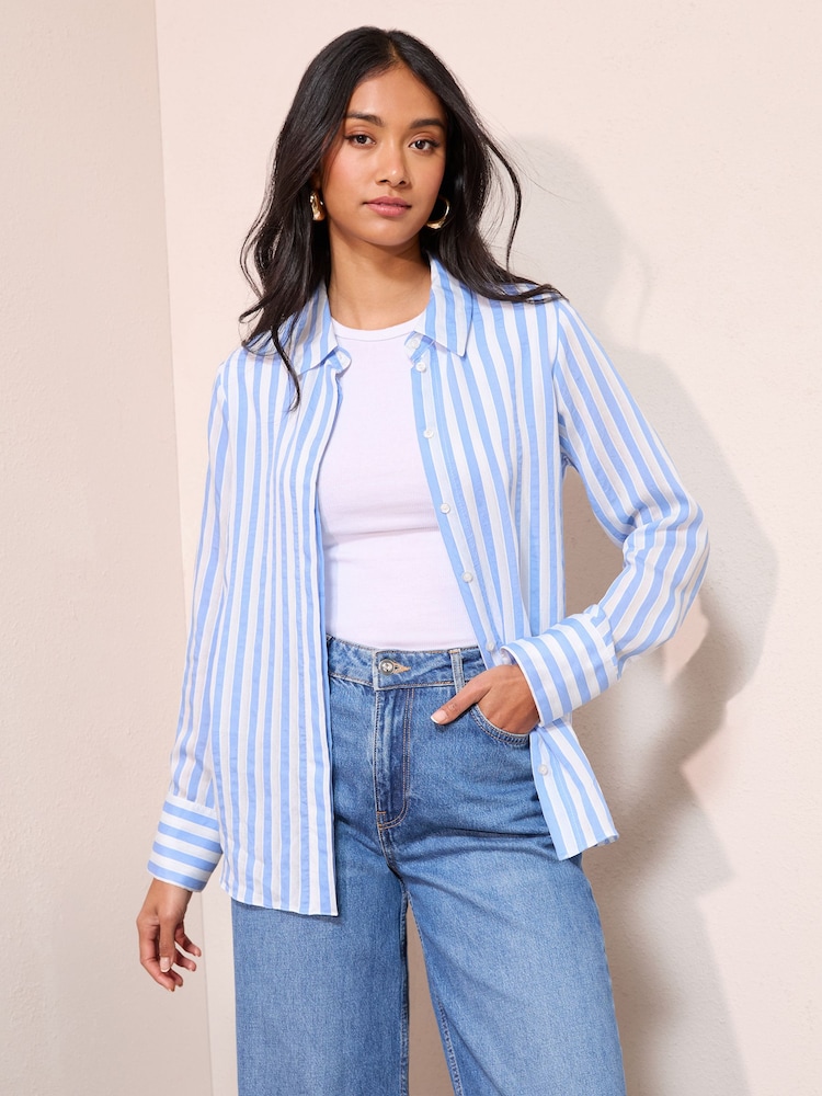 Friends Like These Blue Stripe Cotton Poplin Shirt - Image 1 of 4 Friends Like These Blue Stripe Cotton Poplin Shirt - Image 1 of 4