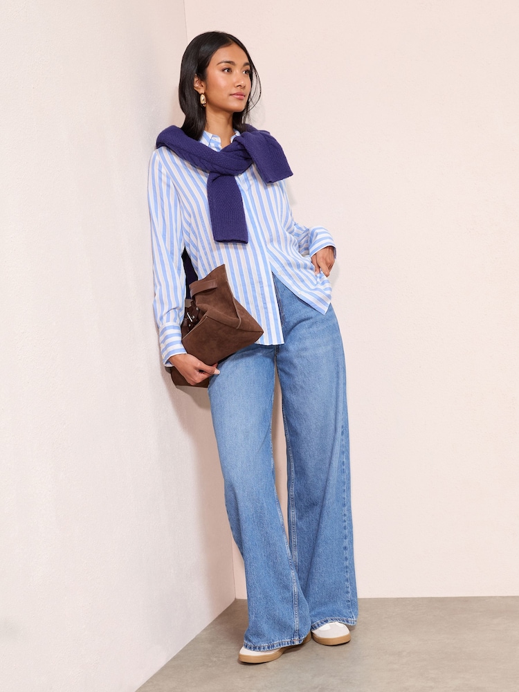 Friends Like These Blue Stripe Cotton Poplin Shirt - Image 2 of 4 Friends Like These Blue Stripe Cotton Poplin Shirt - Image 2 of 4