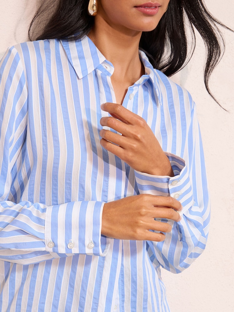 Friends Like These Blue Stripe Cotton Poplin Shirt - Image 4 of 4 Friends Like These Blue Stripe Cotton Poplin Shirt - Image 4 of 4