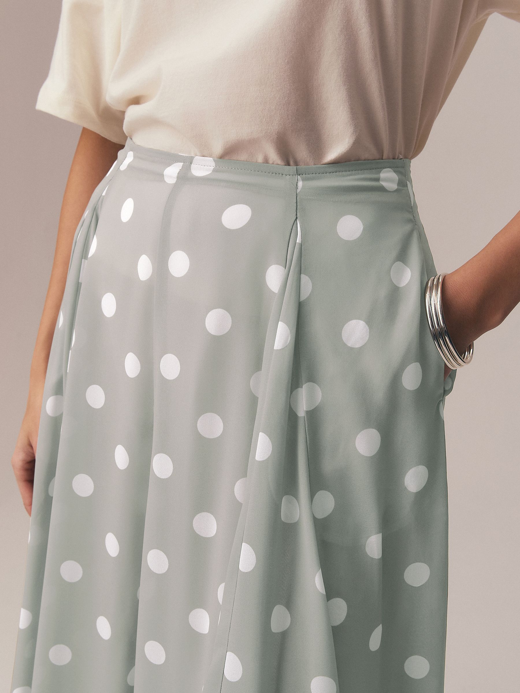 Buy Sage Green Spot Godet Midi Skirt from Next USA
