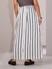 Ecru/Navy Stripe Crinkle Textured Midi Skirt - Image 3 of 7