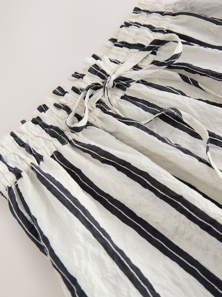 Ecru/Navy Stripe Crinkle Textured Midi Skirt - Image 7 of 7