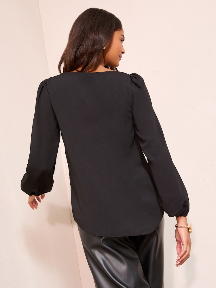 Friends Like These Black Long Sleeve Hardware Detail Drape Blouse - Image 4 of 4 Friends Like These Black Long Sleeve Hardware Detail Drape Blouse - Image 4 of 4