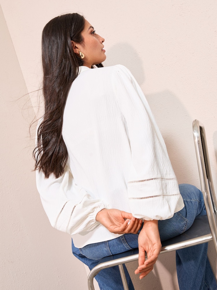 Friends Like These Cream Long Sleeve Shirt With Crochet Trim Detail - Image 4 of 4