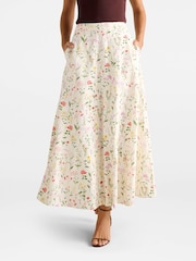 Forever New Cream Louisa Contains Linen Godet Skirt - Image 1 of 5