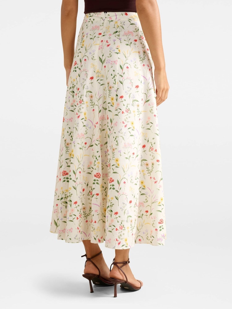 Forever New Cream Louisa Contains Linen Godet Skirt - Image 2 of 5