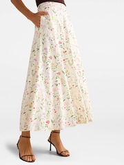 Forever New Cream Louisa Contains Linen Godet Skirt - Image 3 of 5