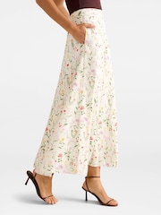Forever New Cream Louisa Contains Linen Godet Skirt - Image 4 of 5