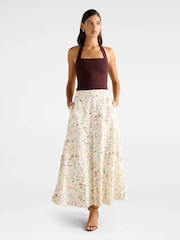 Forever New Cream Louisa Contains Linen Godet Skirt - Image 5 of 5