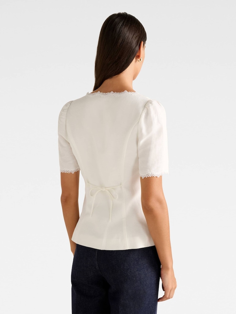Forever New White Thea Tailored Top Contains Linen - Image 2 of 5