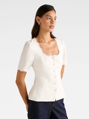 Forever New White Thea Tailored Top Contains Linen - Image 4 of 5