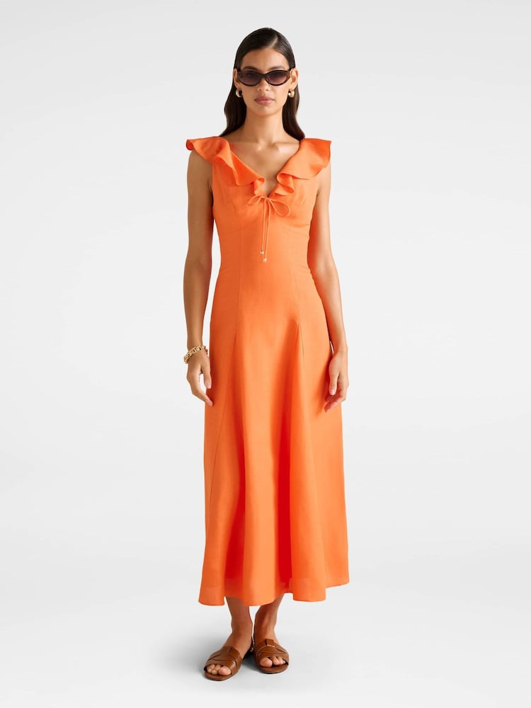 Vestido midi Lenny Godet da Forever New com linho - Imagem 1 de 4