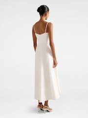 Forever New White Felicia Petite Flower Midi Dress Contains Linen - Image 2 of 4