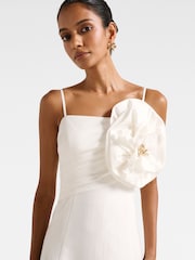 Forever New White Felicia Petite Flower Midi Dress Contains Linen - Image 3 of 4