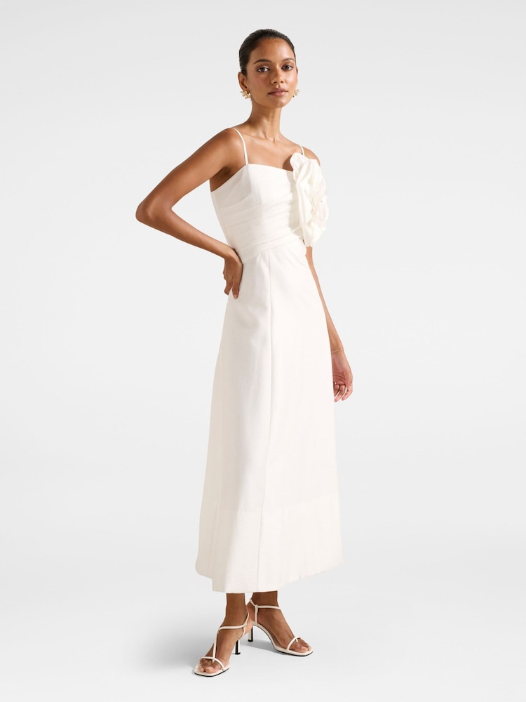 Forever New White Felicia Petite Flower Midi Dress Contains Linen - Image 4 of 4