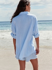 Chambray Blue - Linen Blend Long Sleeve Shirt - Picha 4 kati ya 9