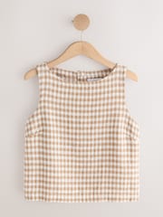 Brown/Ecru Gingham - Linen Blend Button Shell Top - სურათი 5 7-დან