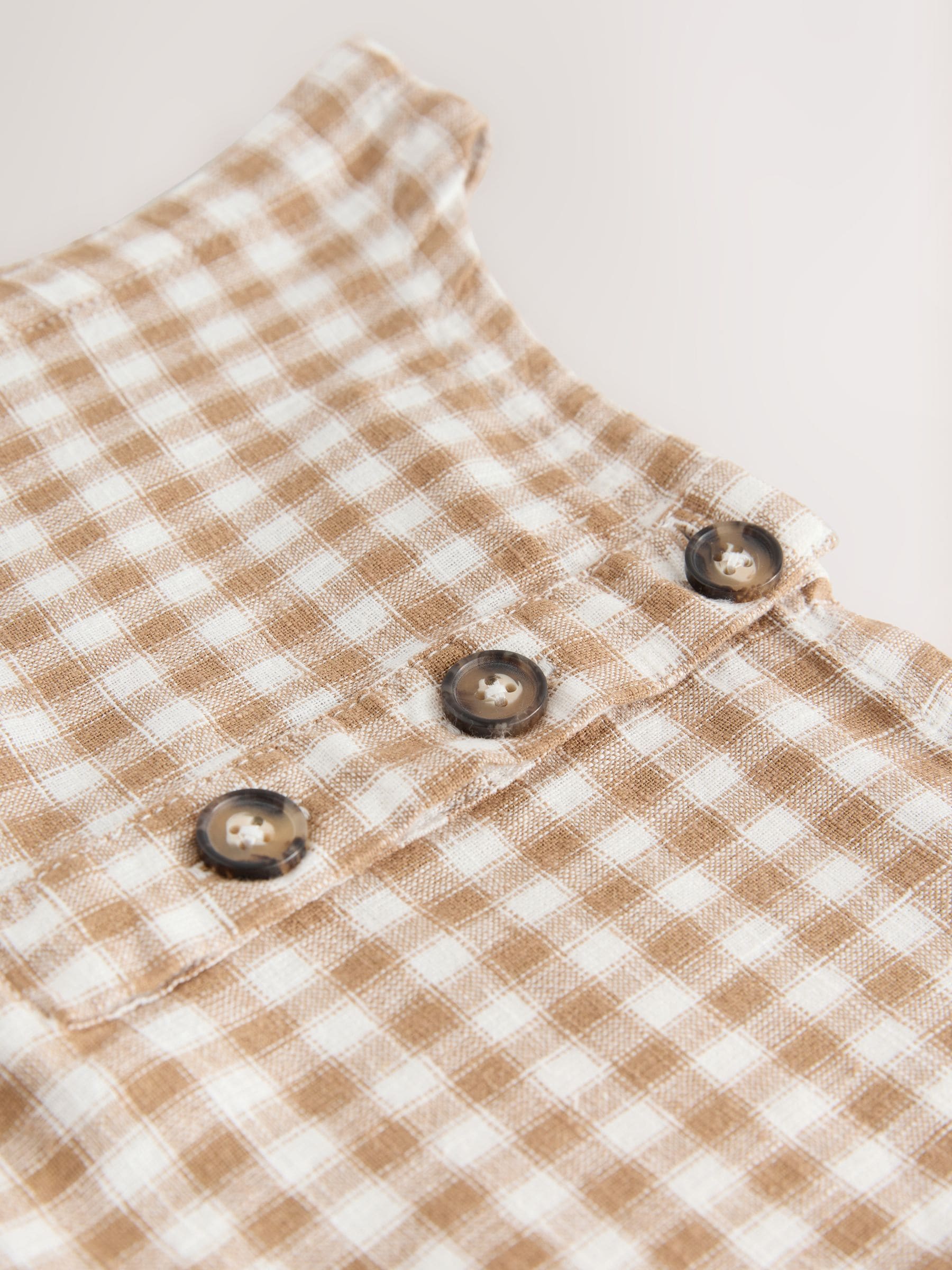 Buy Brown/Ecru Gingham Linen Blend Button Shell Top from Next