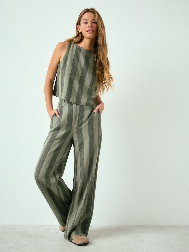 Khaki/Green Stripe Linen Blend Shell Top - Image 2 of 9