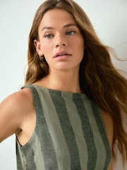 Khaki/Green Stripe Linen Blend Shell Top - Image 6 of 9