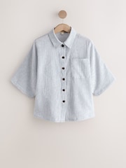 White Textured Short Sleeve Shirt with Linen - Image 6 of 8