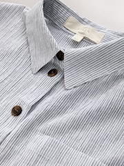 White Textured Short Sleeve Shirt with Linen - Image 7 of 8